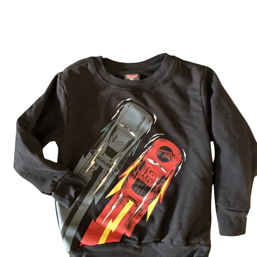 Disney Black Sweatshirt with Red and Gray Racing Car Graphics